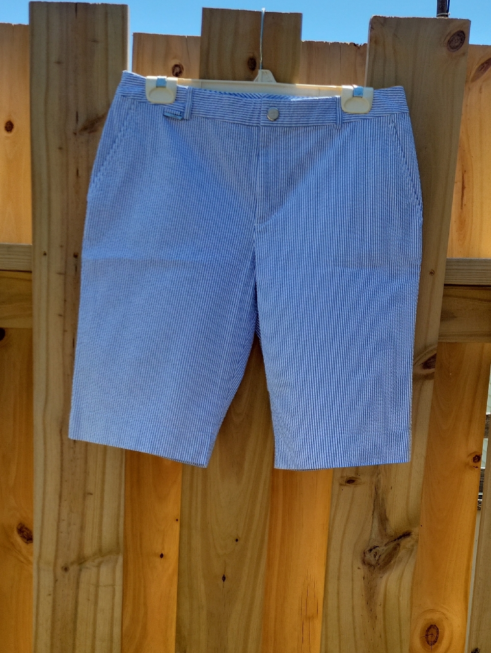 Ralph Lauren Blue & White Seersucker Flat-Front Shorts